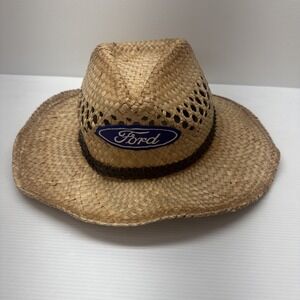 Ford Logo Straw Hat - Brown Western Cowboy Straw Hat - One Size